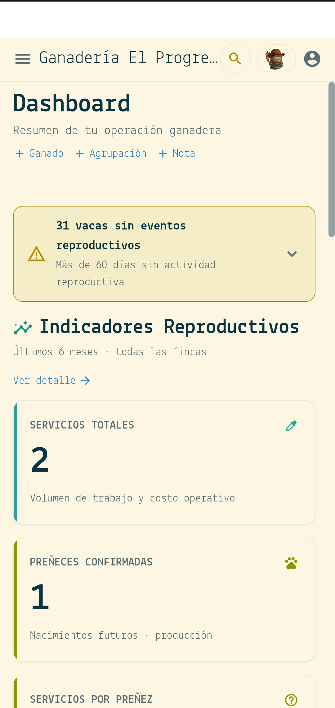 Resumen de la ganadería en GenGanadero