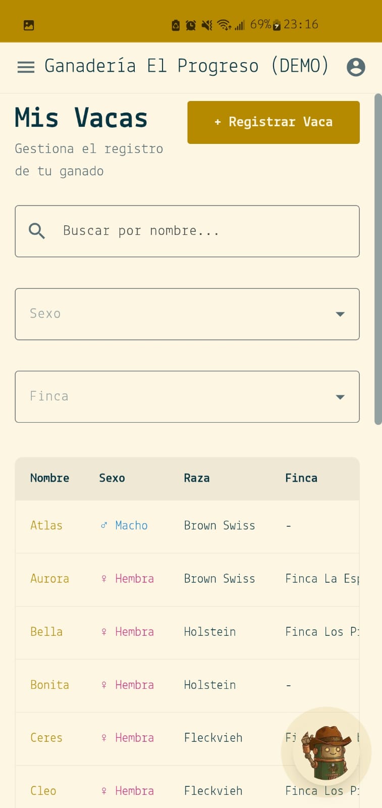 Lista de Vacunos en GenGanadero